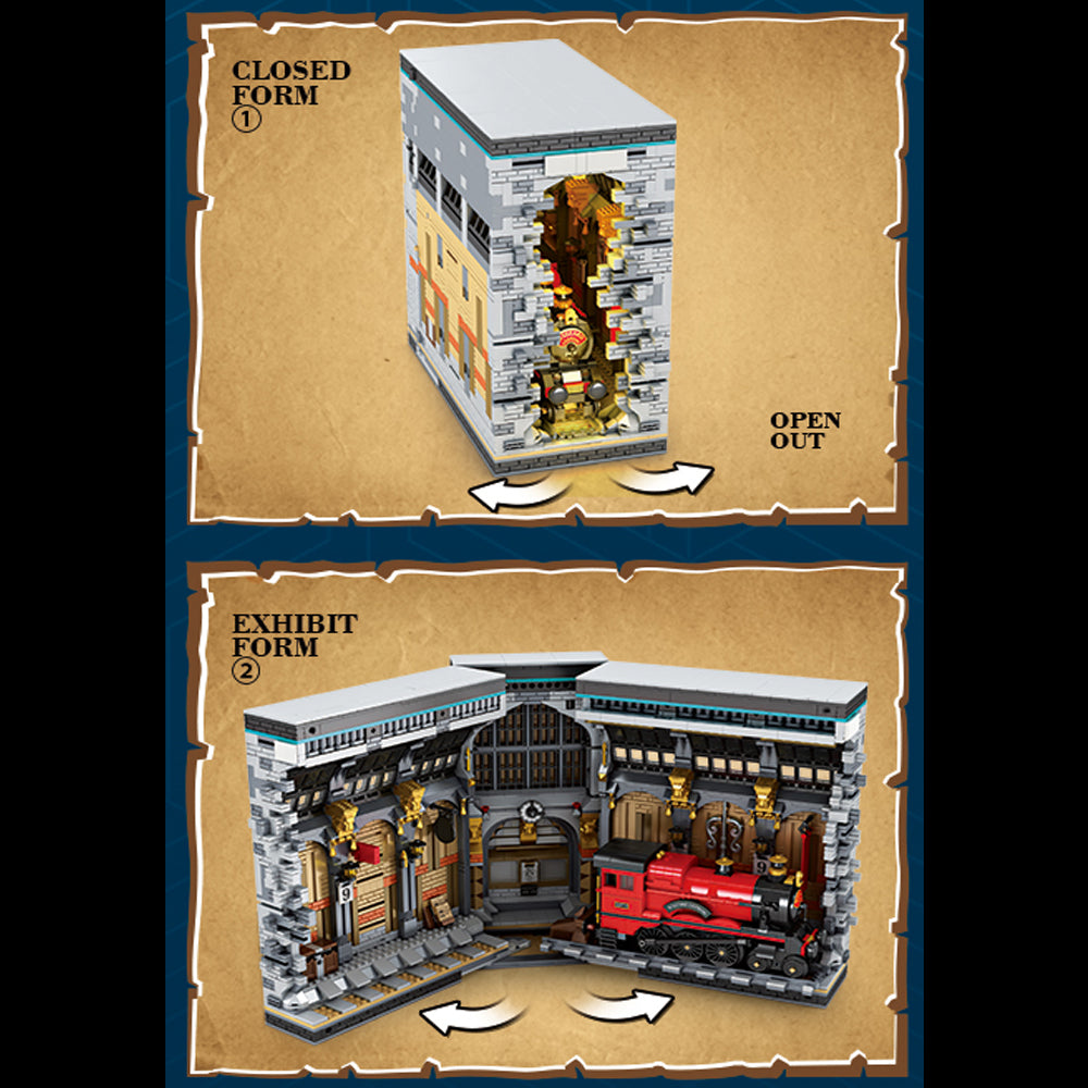 Reobrix 66031 Harry Potter Magic Station Modell, 3060 Teile Magischer Bahnhof mit Lokomotive, LEDs Modellbausatz Kompatibel mit Lego Harry Potter
