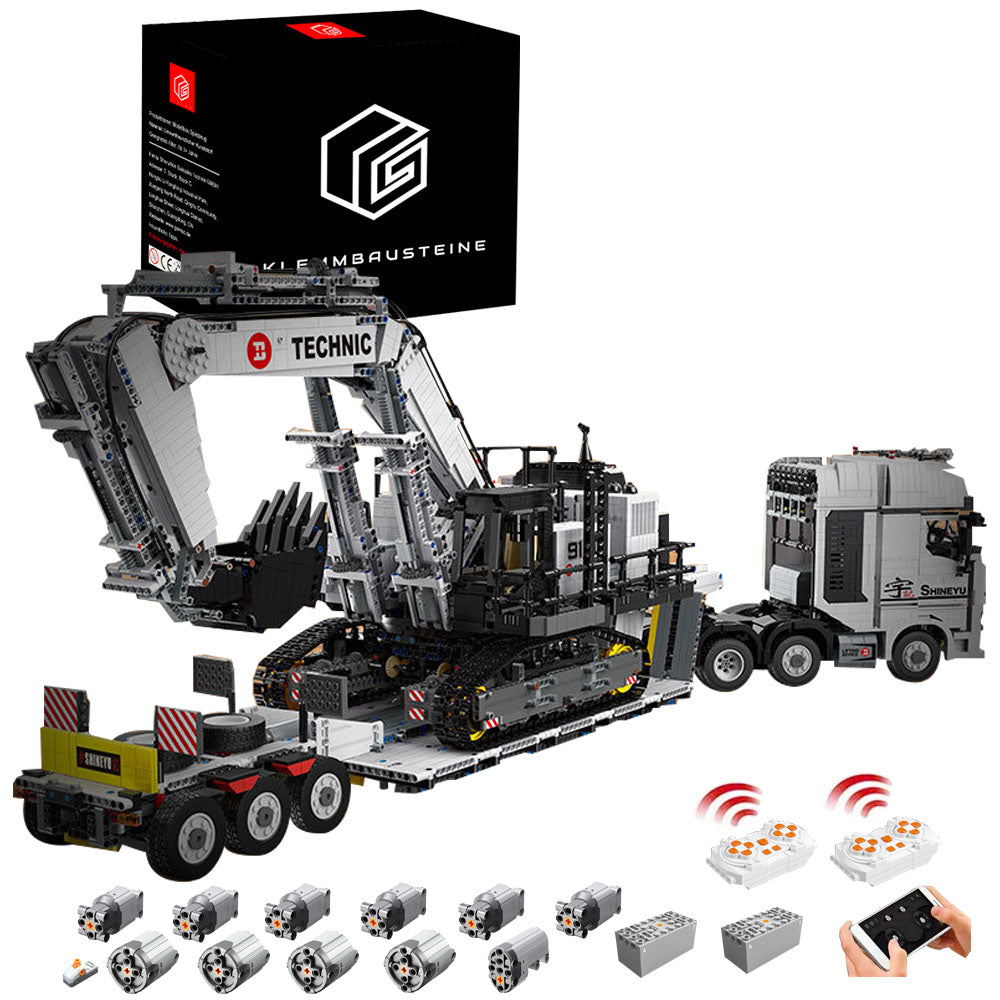Technik LKW mit Technik Bagger Technik Anhänger, 8894 Teile Technik Truck mit Anhänger, Bagger Modellbau mit 11 Motoren Bauset Kompatibel mit Lego Technik LKW