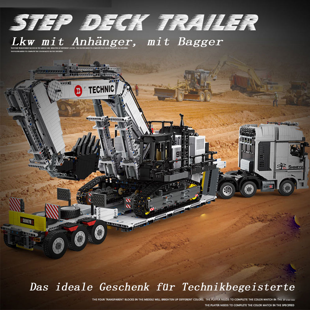 Technik LKW mit Technik Bagger Technik Anhänger, 8894 Teile Technik Truck mit Anhänger, Bagger Modellbau mit 11 Motoren Bauset Kompatibel mit Lego Technik LKW