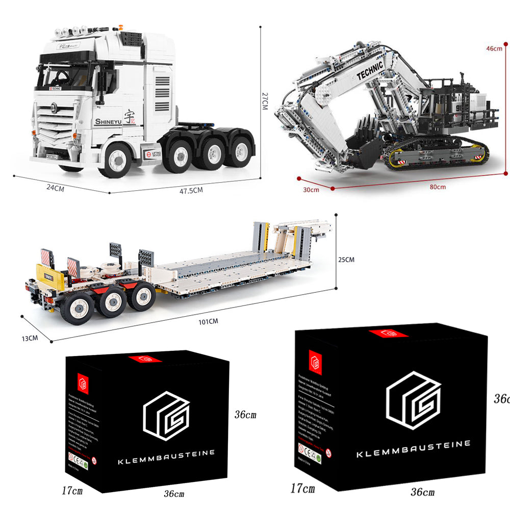 Technik LKW mit Technik Bagger Technik Anhänger, 8894 Teile Technik Truck mit Anhänger, Bagger Modellbau mit 11 Motoren Bauset Kompatibel mit Lego Technik LKW