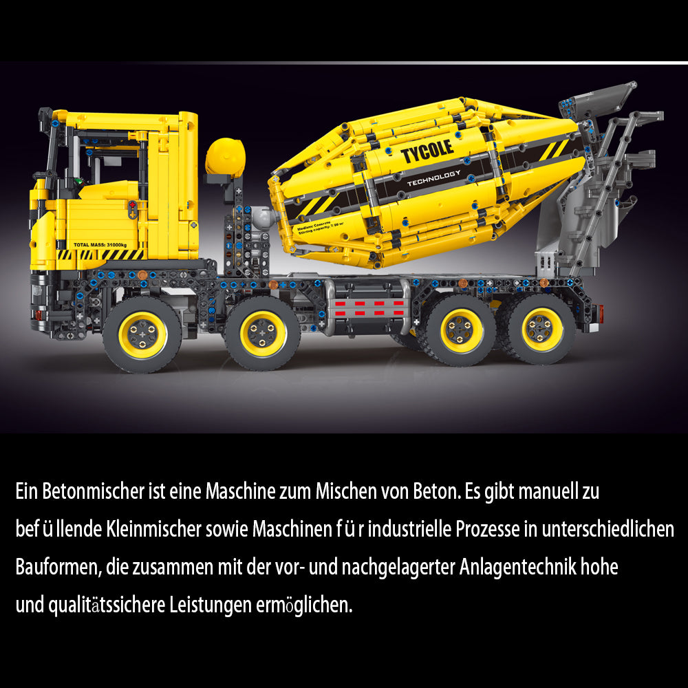 Technik Betonmischer LKW, TGL-T4005 Technik Betonmischer mit Motoren Modell, Technik Ferngesteuert LKW Klemmbausteine Modellbau Kompatibel mit Lego Technik (3388 Teile)