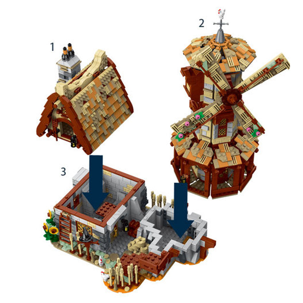 Modular Haus Mittelalter Windmühle Modell, 2808 Teile Modular Building Windmühle Modellbau Set Kompatibel mit Lego