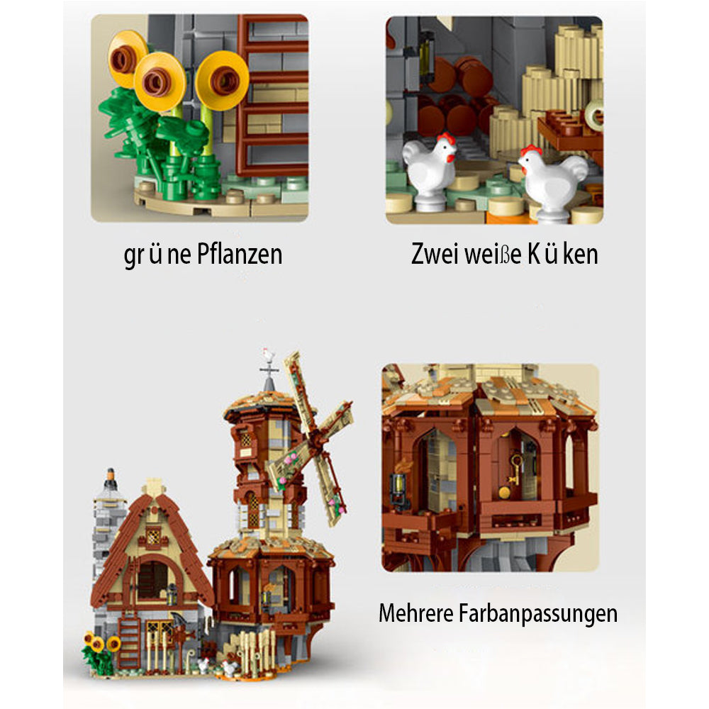 Modular Haus Mittelalter Windmühle Modell, 2808 Teile Modular Building Windmühle Modellbau Set Kompatibel mit Lego