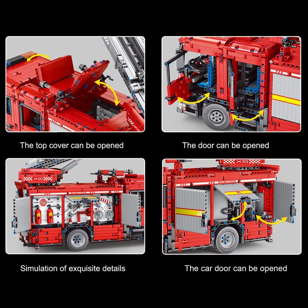 Technik Feuerwehr LKW mit 6 Motoren, 5133 Teile Technik Ferngesteuert Feuerwehrauto mit Kranarm Modell Bausatz Kompatibel mit Lego Technik