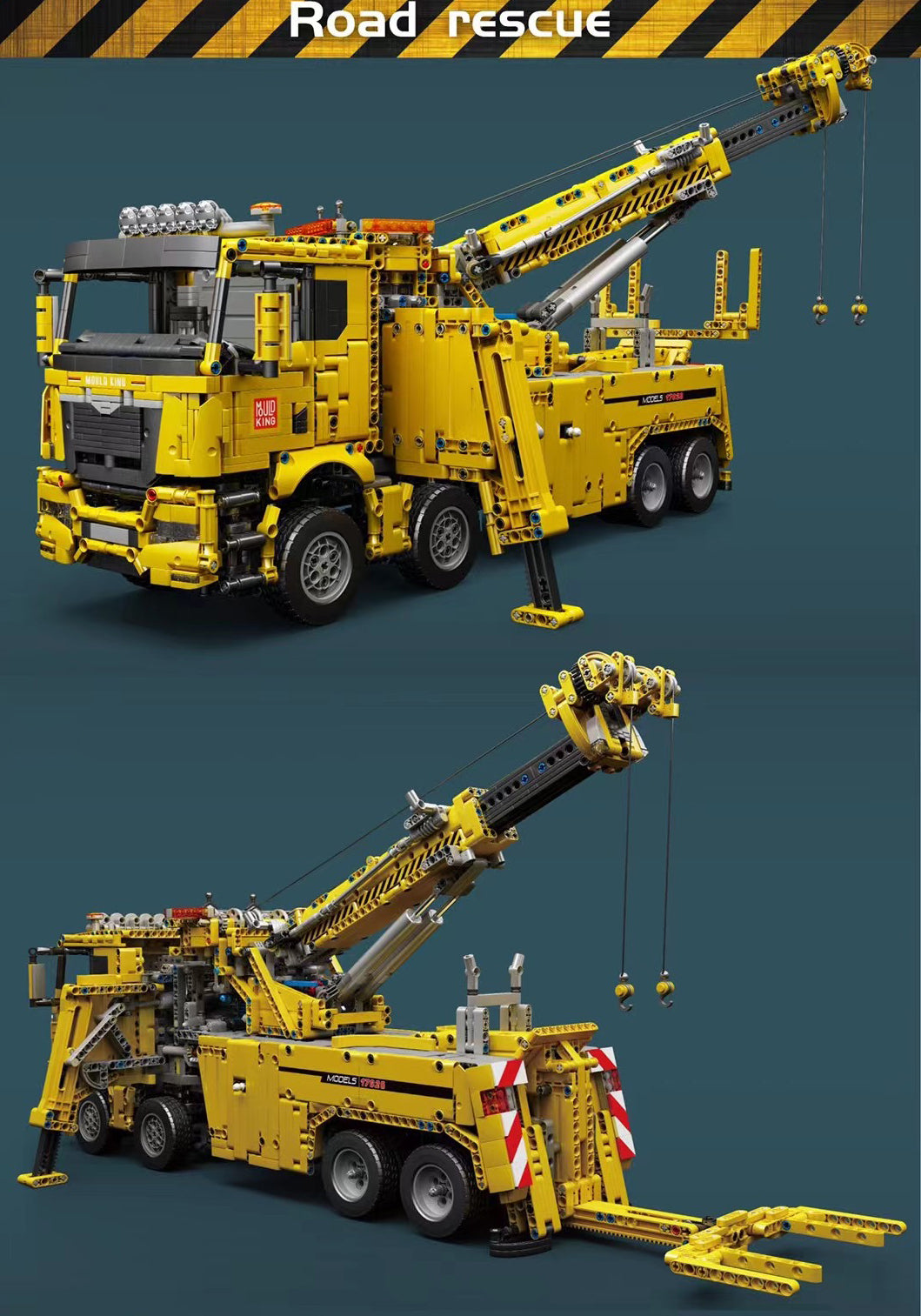 Fire Tow Truck, MK 17028 Technik Feuerwehr LKW Modell, Technik Ferngesteuert Feuerwehrauto mit Kranarm Modell Bausatz Kompatibel mit Lego Technik