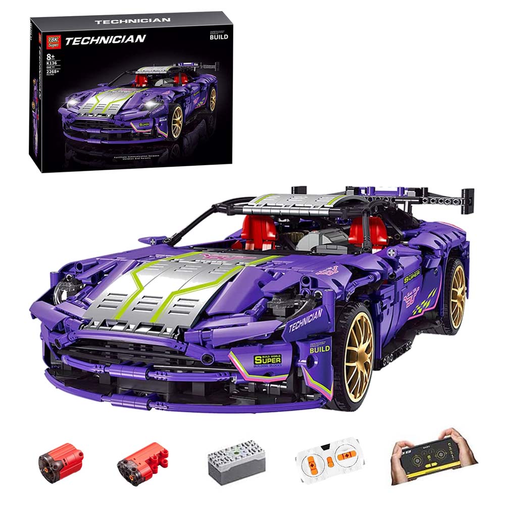 Technik Aston Martin DB11 Sportwagen, 2268 Teile Technik Ferngesteuert Auto mit Motor Technic Violett Supercar Custome Bausteine Bauset Kompatibel mit Lego Technik