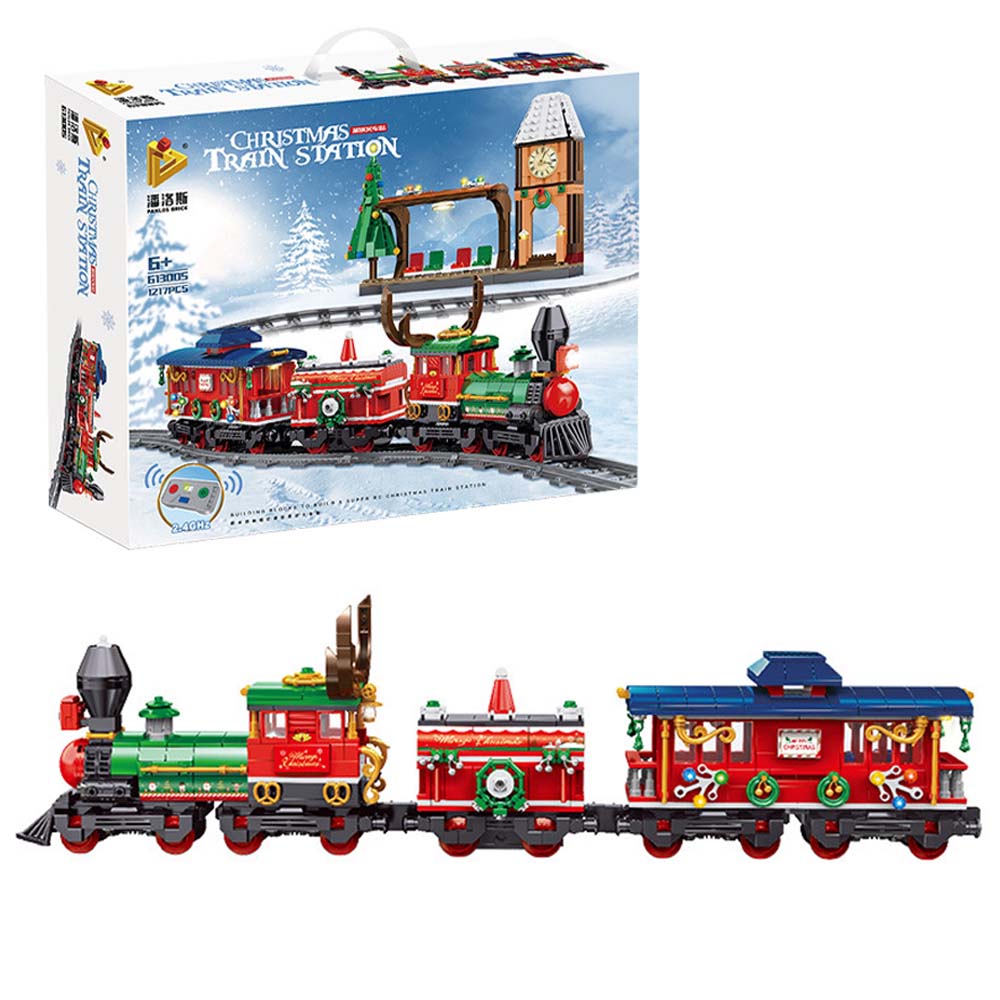Technik Weihnachtszug Modell, 1217 Teile Festlicher Weihnachtszug Technik Zug Eisenbahn Modellbau, Elektrischer Weihnachtszug mit Schienenset Nicht Kompatibel mit Lego