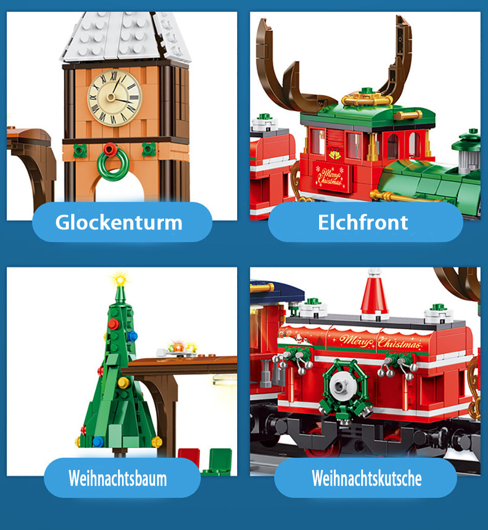 Technik Weihnachtszug Modell, 1217 Teile Festlicher Weihnachtszug Technik Zug Eisenbahn Modellbau, Elektrischer Weihnachtszug mit Schienenset Nicht Kompatibel mit Lego