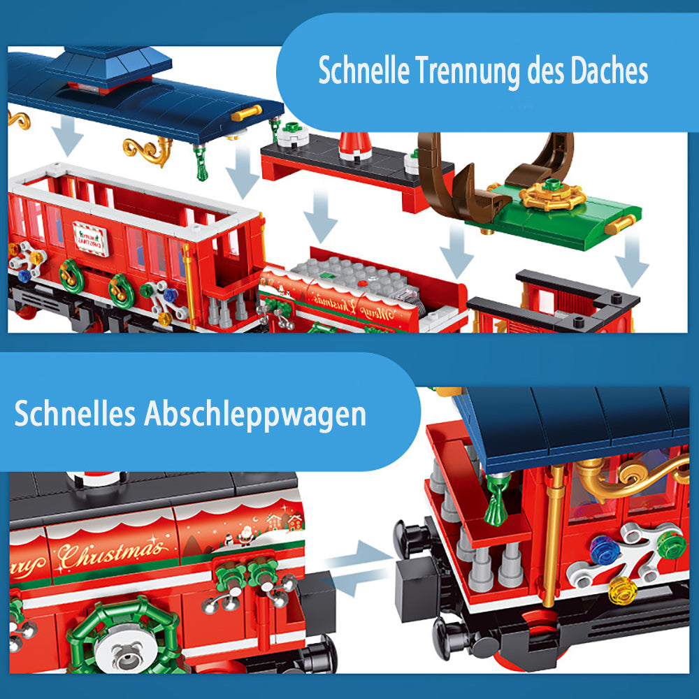 Technik Weihnachtszug Modell, 1217 Teile Festlicher Weihnachtszug Technik Zug Eisenbahn Modellbau, Elektrischer Weihnachtszug mit Schienenset Nicht Kompatibel mit Lego