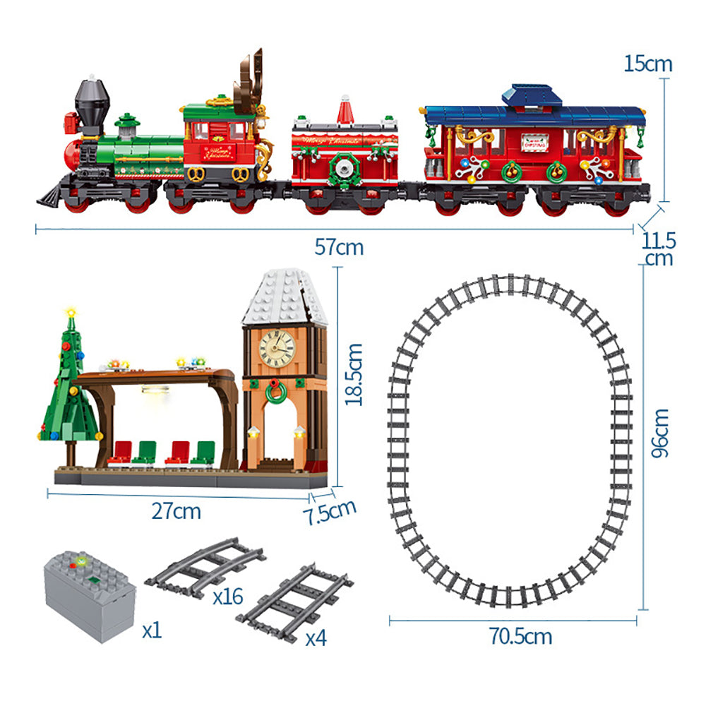 Technik Weihnachtszug Modell, 1217 Teile Festlicher Weihnachtszug Technik Zug Eisenbahn Modellbau, Elektrischer Weihnachtszug mit Schienenset Nicht Kompatibel mit Lego