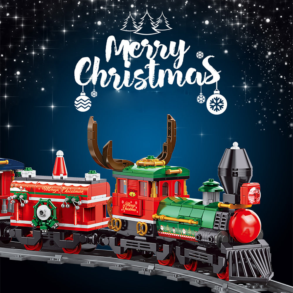 Technik Weihnachtszug Modell, 1217 Teile Festlicher Weihnachtszug Technik Zug Eisenbahn Modellbau, Elektrischer Weihnachtszug mit Schienenset Nicht Kompatibel mit Lego