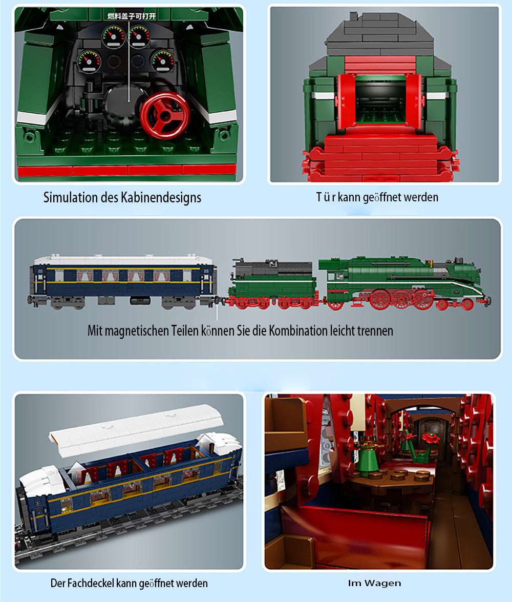 Technik BR18 201 Deutsch Schnellzug Modell, 2348 Teile Technik Dampflokomotive mit Motor und Schienen Bauset Kompatibel mit Lego Technik