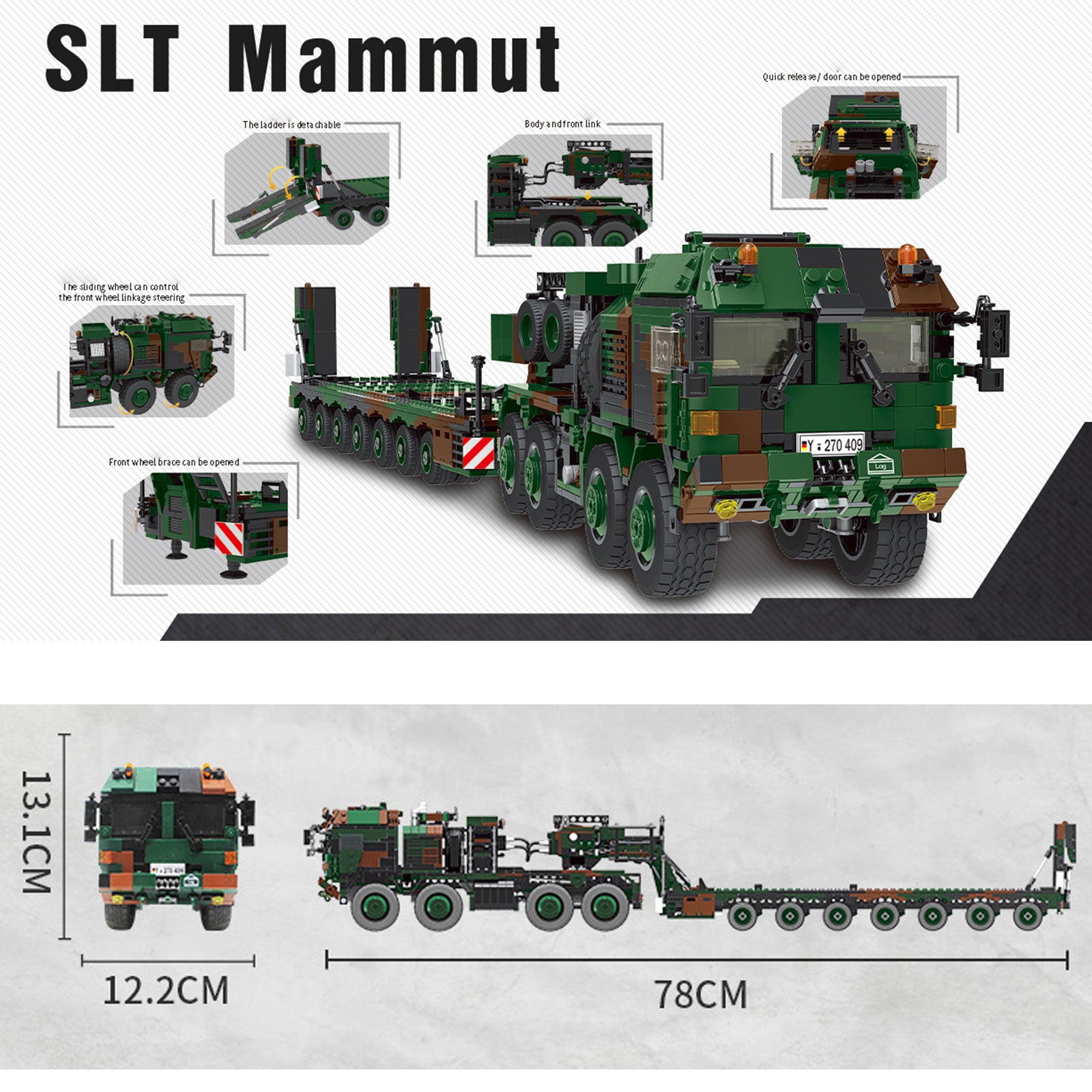 Technik Zugmaschine mit Anhänger Modell, 1912 Teile Technik Militär Zugmaschine Modell Bausatz Kompatibel mit Lego Technik