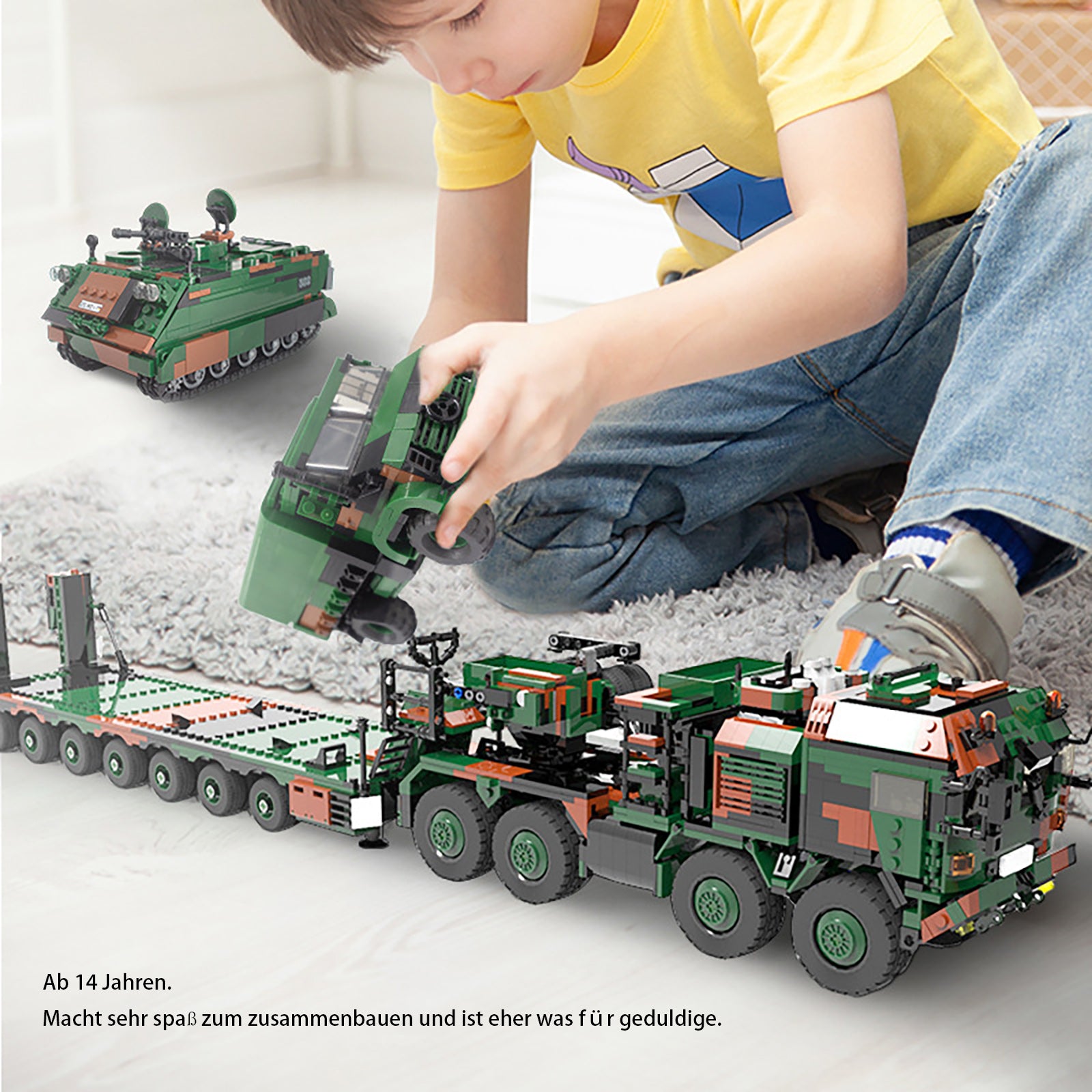 Technik Zugmaschine mit Anhänger Modell, 1912 Teile Technik Militär Zugmaschine Modell Bausatz Kompatibel mit Lego Technik