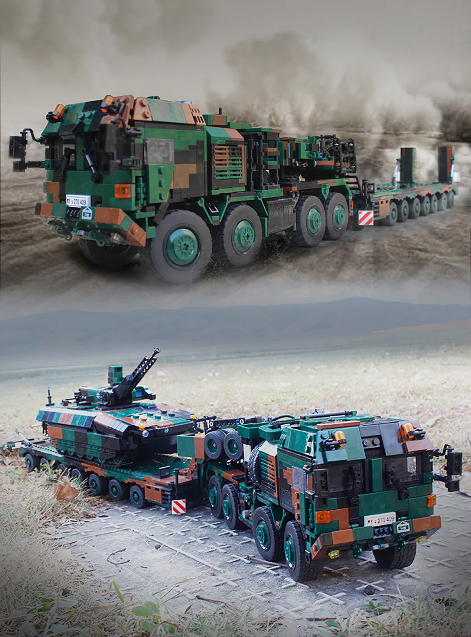 Technik Zugmaschine mit Anhänger Modell, 1912 Teile Technik Militär Zugmaschine Modell Bausatz Kompatibel mit Lego Technik