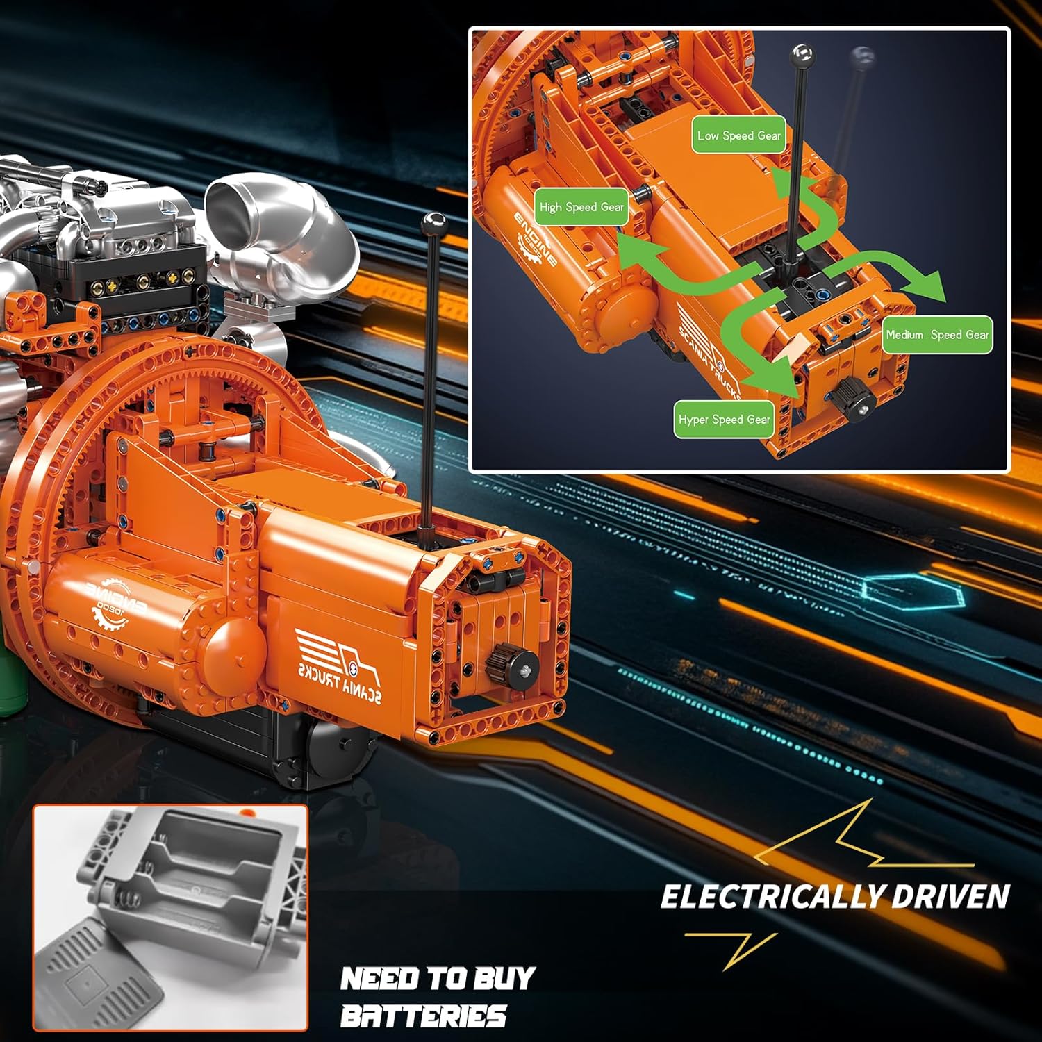 Mould King 10200 MOC Scania-LKW Engine-Getriebe Set Technik Ferngesteuert Motor Klemmbausteine, 3236 Teile