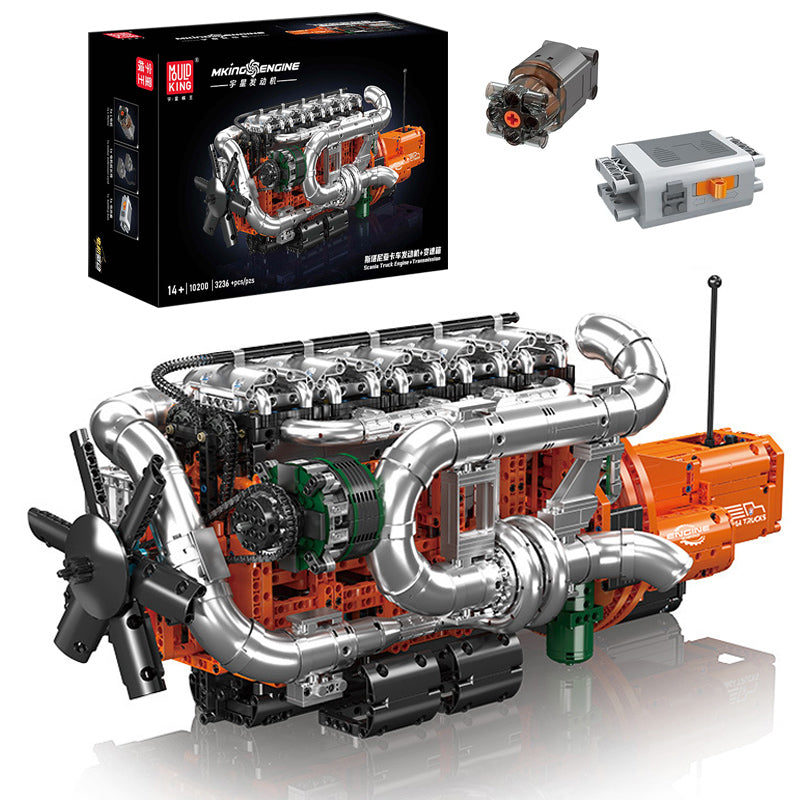Mould King 10200 MOC Scania-LKW Engine-Getriebe Set Technik Ferngesteuert Motor Klemmbausteine, 3236 Teile