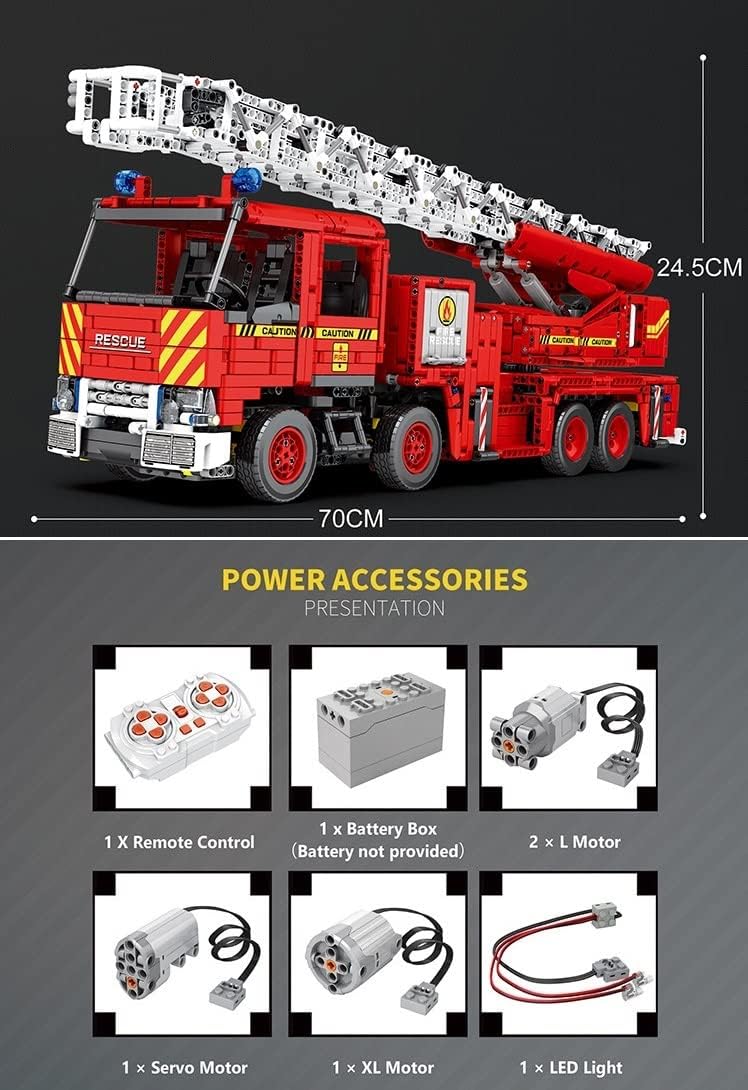 Technik Feuerwehrauto Ferngesteuert, 3266-tlg groß MOC Klemmbausteine Feuerwehrauto Leiterwagen Set, Mit Power Functions Set