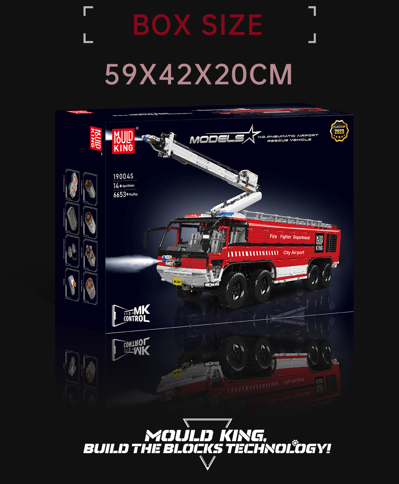 Technik Flughafen Rettungsfahrzeug Modell 6653 Teile Set zusammenbaut (Fernbedienung & APP-Steuerung R/C) Wasserspray Klemmbausteine Bausatz kompatibel mit Lego Technik