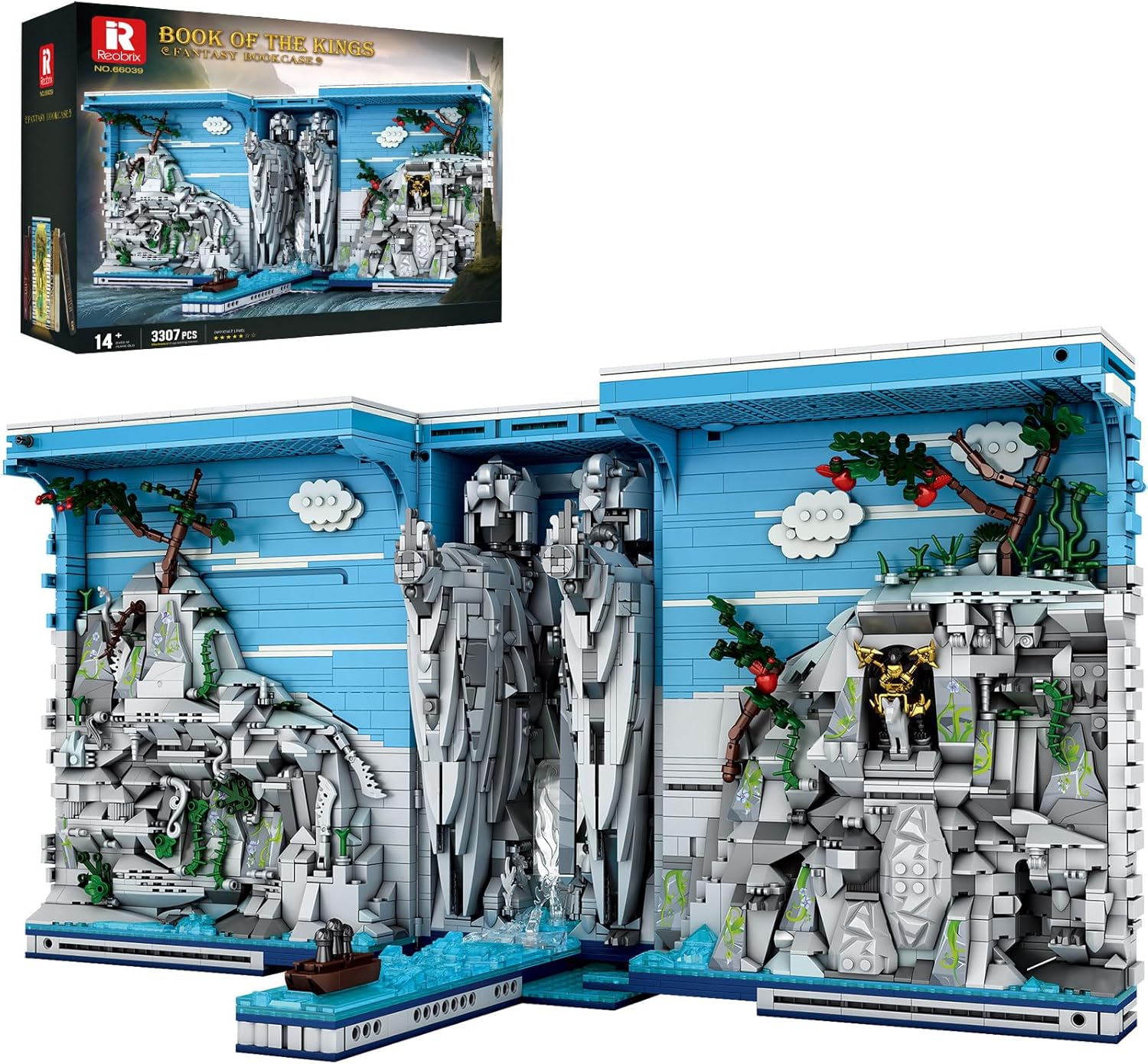 Book Nook Kit Mittelalter mit LED-Licht, Books of The Kings Film Klemmbausteine Sets, 66039 Buchstütze 3-in-1 Klappbares, Fantasy Bücherhaus Bücherregal für Erwachsene ab 14+ (3307 Teile)