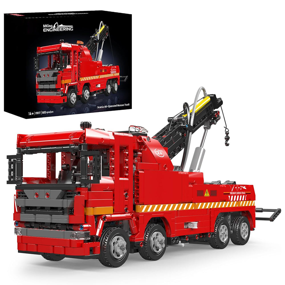 Technik Scania Rettungsfahrzeug, 19017 Pneumatik Truck, MOC LKW mit Kran KIemmbausteine (1653 Teile)