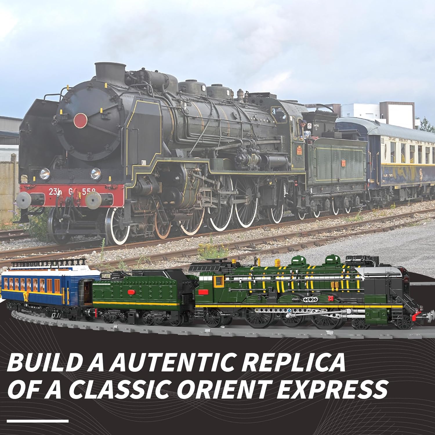 Mould King Technik Zug Beleuchtung Bauklötze Modell, 3898 Teile Ferngesteuerte LED-Licht Dampflokomotive Baustein Set, Weihnachtliches Spielzeug Geschenk für Erwachsene und Jugendliche