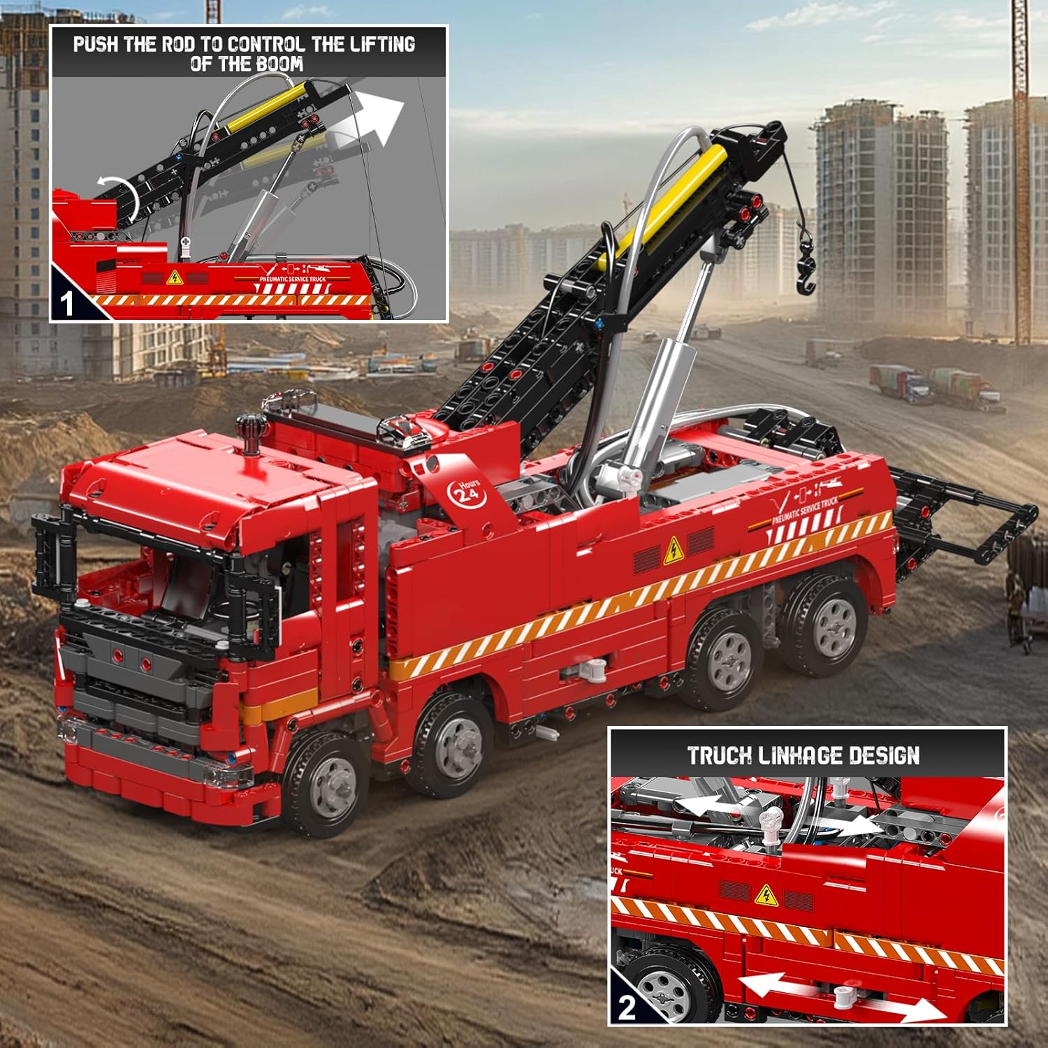 Technik Scania Rettungsfahrzeug, 19017 Pneumatik Truck, MOC LKW mit Kran KIemmbausteine (1653 Teile)