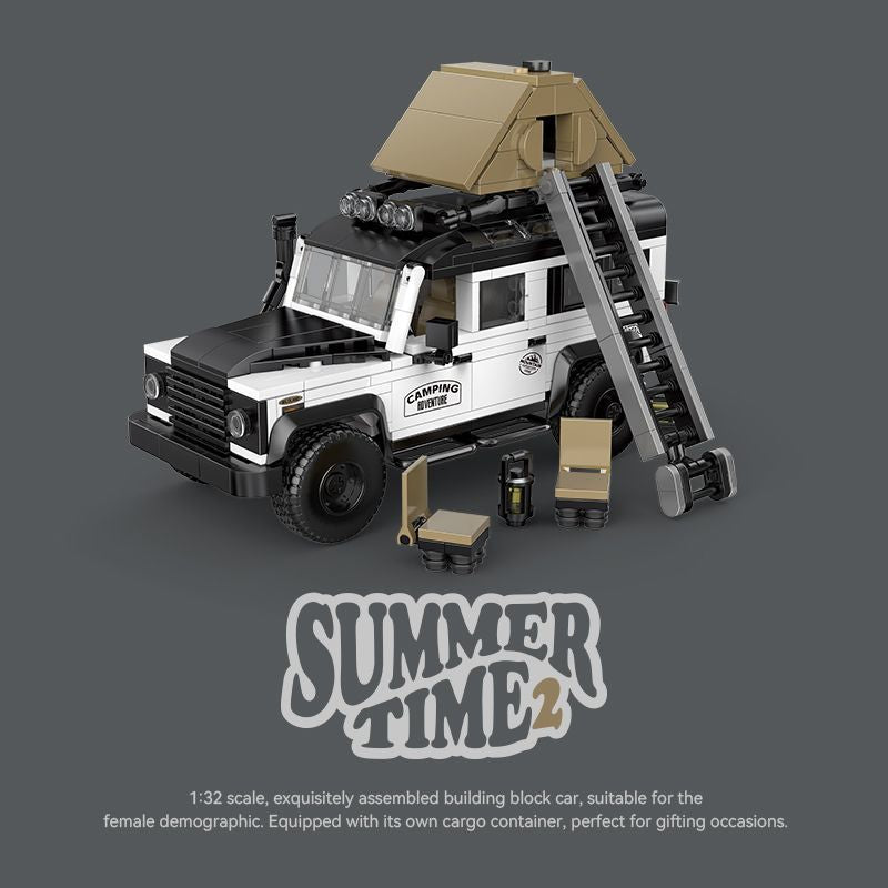 Technik Auto für Retro Land Rover Defender, MOC Retro-Geländewagen, Mit Cargo Container KIemmbausteine Technik Outdoor Auto PB-8825