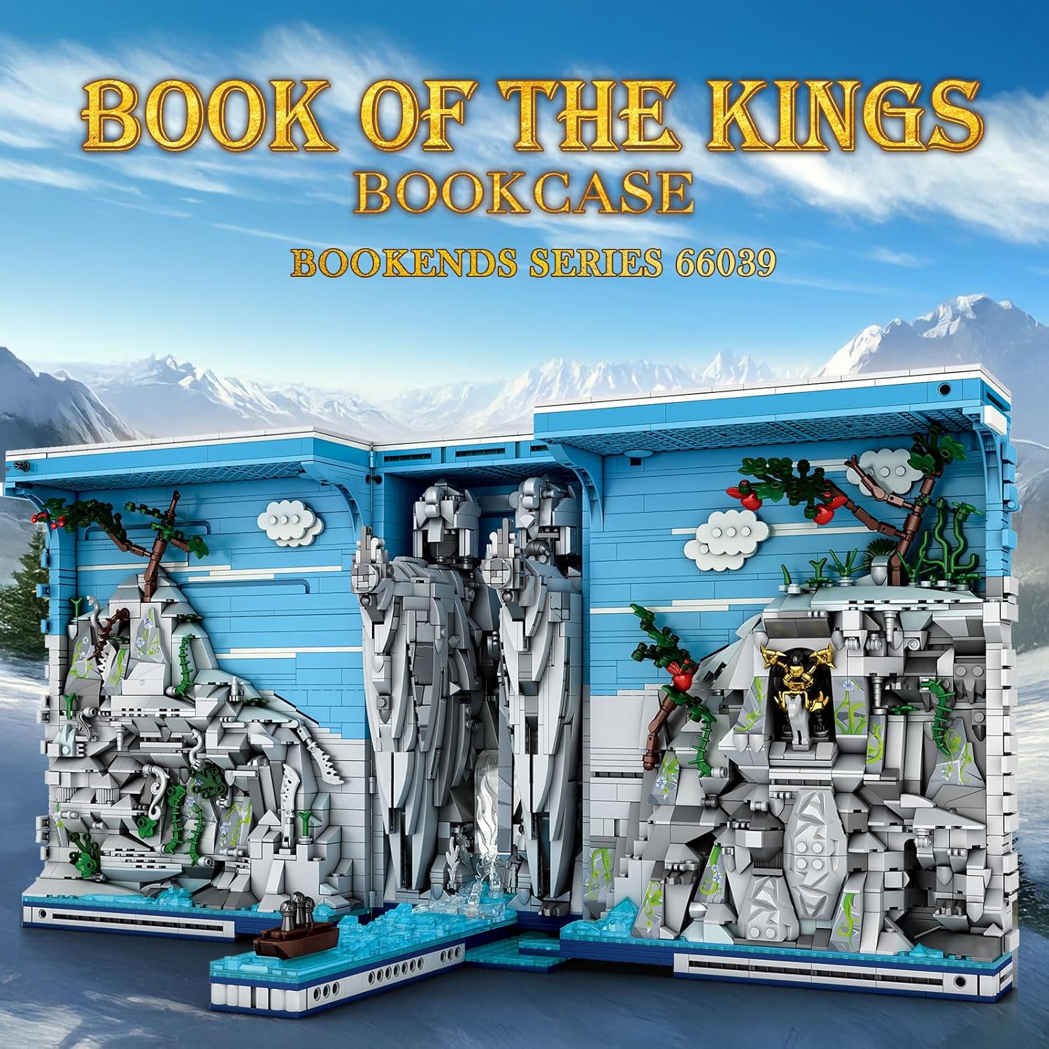 Book Nook Kit Mittelalter mit LED-Licht, Books of The Kings Film Klemmbausteine Sets, 66039 Buchstütze 3-in-1 Klappbares, Fantasy Bücherhaus Bücherregal für Erwachsene ab 14+ (3307 Teile)