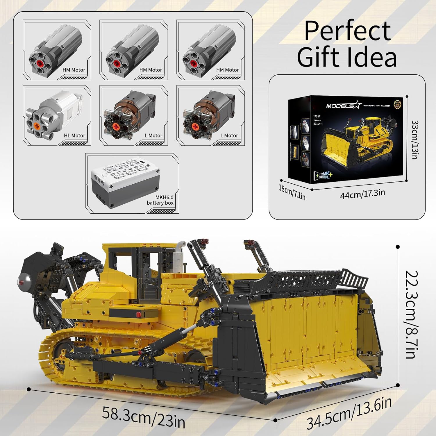 Technik Bulldozer Liebherr PR766 Raupenbagger, APP Fernbedienung LKW mit Motoren Bausätze Spielzeug Geschenke für 8+ Jahre (3774 Teile)