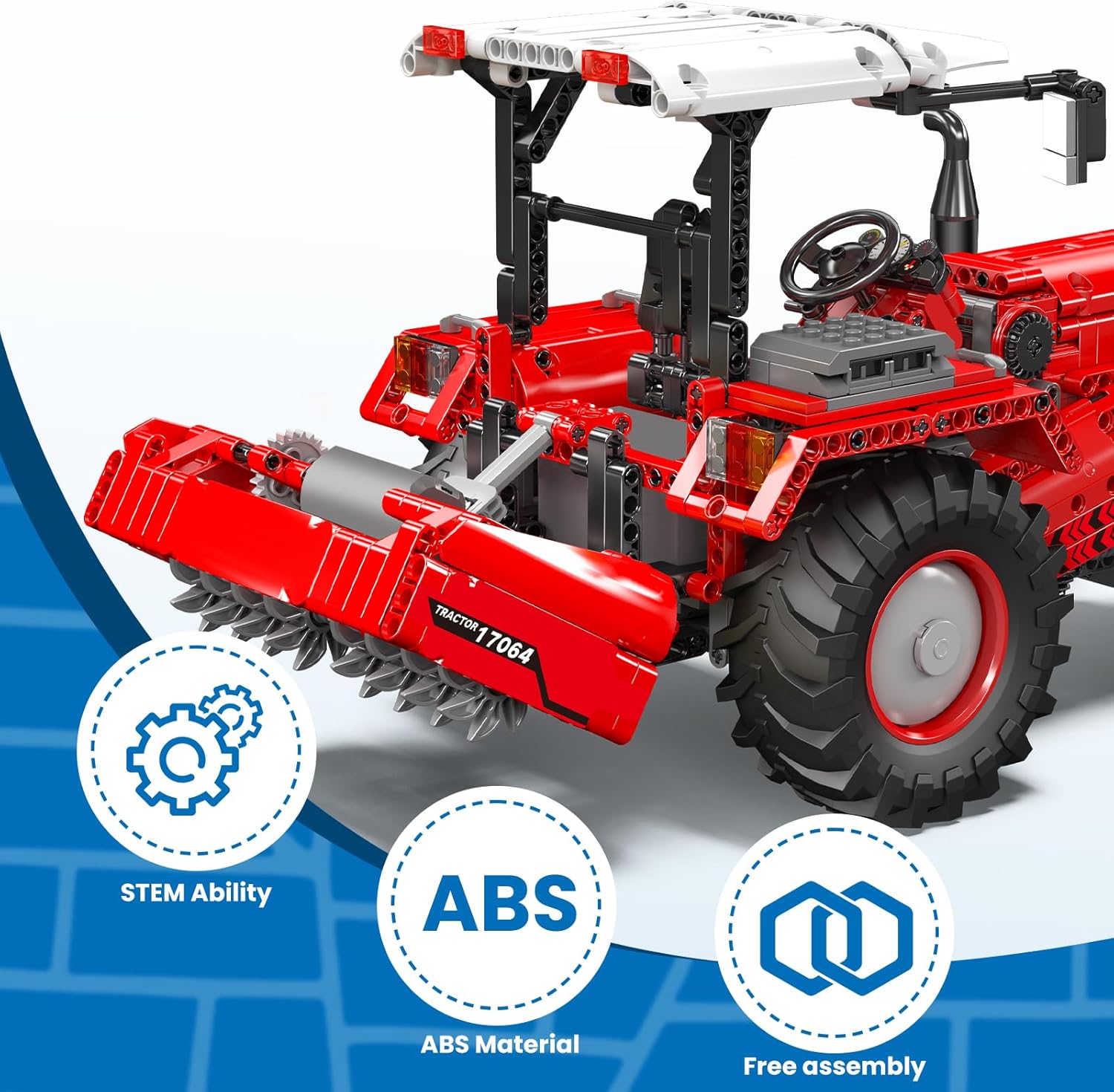 Technik Traktor 3 in 1 Ferngesteuerter Traktor Rot Harvester Klemmbausteine Mähdrescher Trecker Bausteine Spielzeug mit 6 Motoren für Jungen und Erwachsene