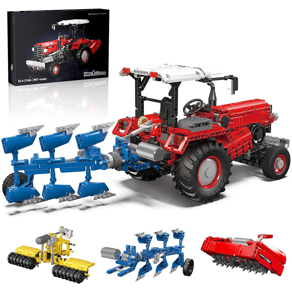 Technik Traktor 3 in 1 Ferngesteuerter Traktor Rot Harvester Klemmbausteine Mähdrescher Trecker Bausteine Spielzeug mit 6 Motoren für Jungen und Erwachsene