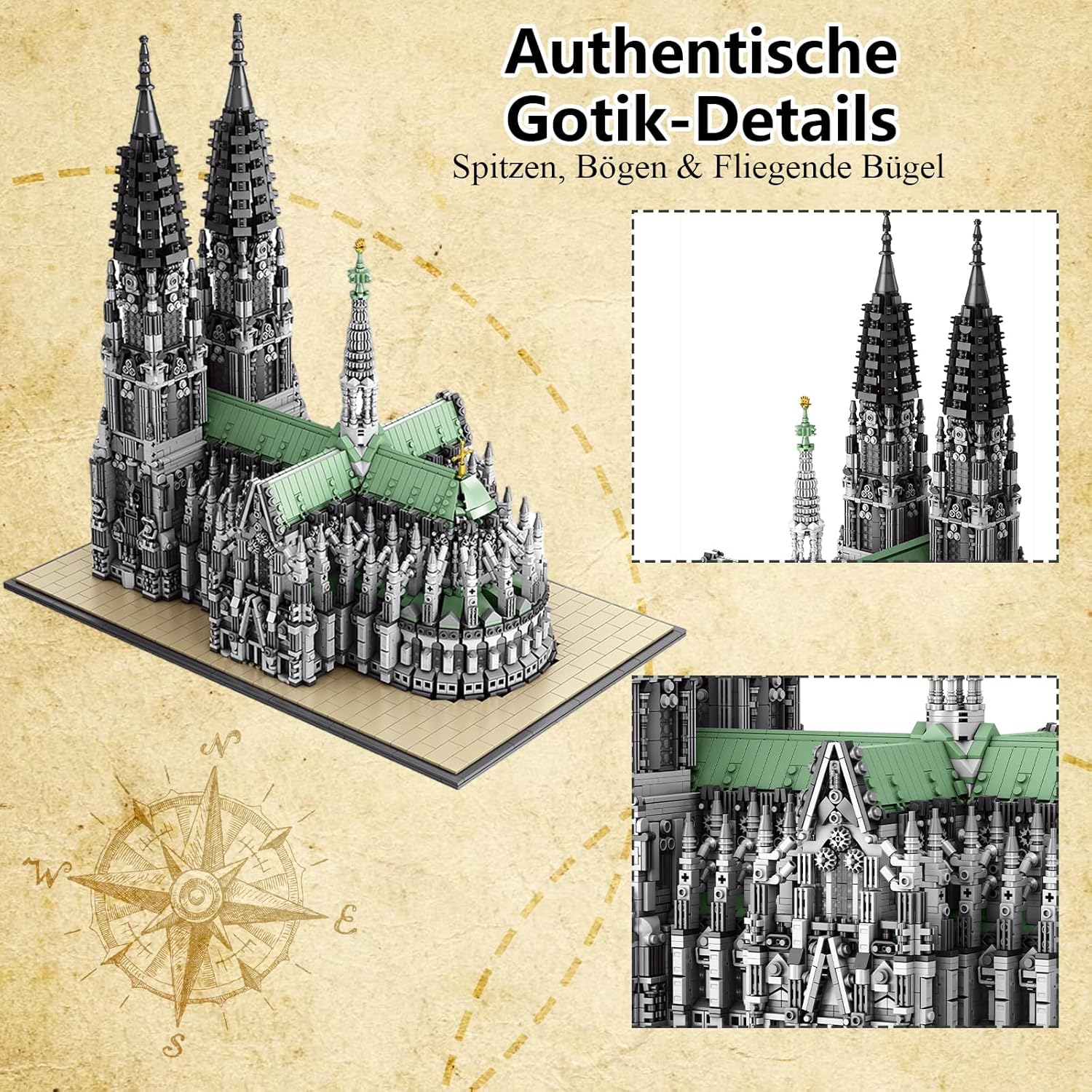 Kölner Dom Architektur Klemmbausteine Set - 8614 Teile Gotisches Modular Building Modell Bausatz Sammlerstück für Erwachsene, Deutsche Souvenirs und Geschenk für Männer und Frauen