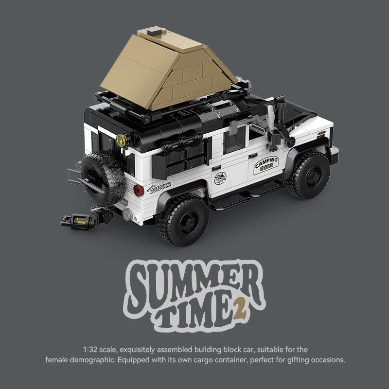 Technik Auto für Retro Land Rover Defender, MOC Retro-Geländewagen, Mit Cargo Container KIemmbausteine Technik Outdoor Auto PB-8825