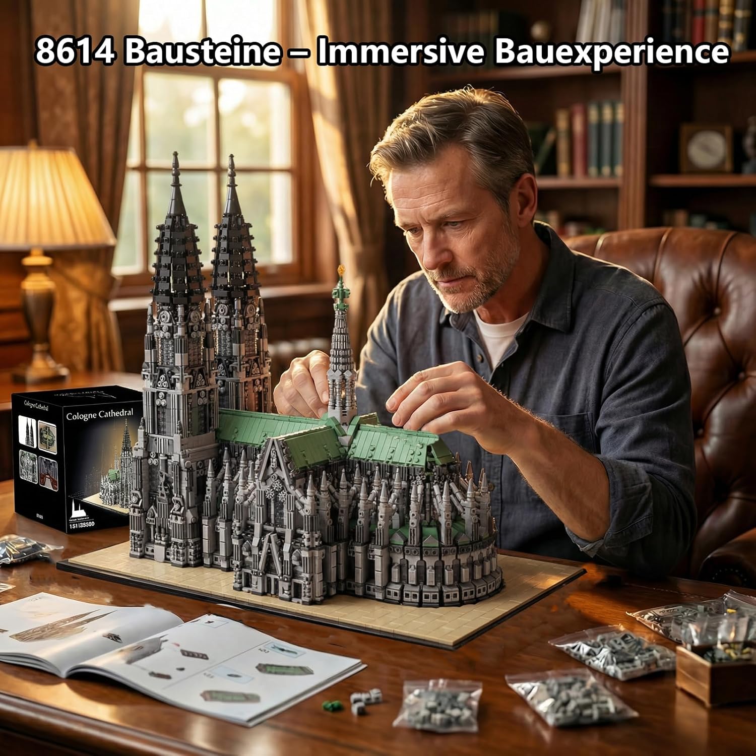 Kölner Dom Architektur Klemmbausteine Set - 8614 Teile Gotisches Modular Building Modell Bausatz Sammlerstück für Erwachsene, Deutsche Souvenirs und Geschenk für Männer und Frauen