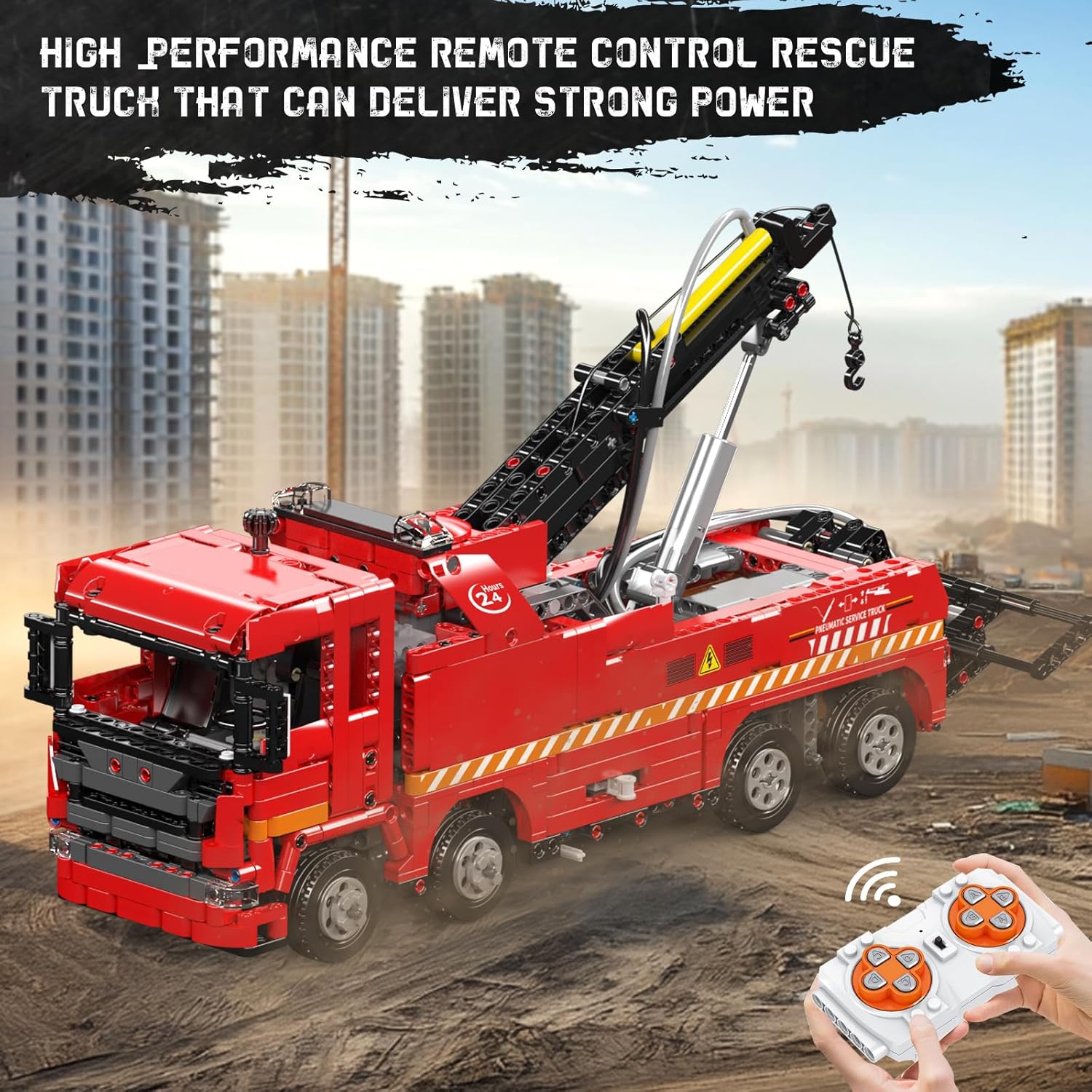 Technik Scania Rettungsfahrzeug, 19017 Pneumatik Truck, MOC LKW mit Kran KIemmbausteine (1653 Teile)