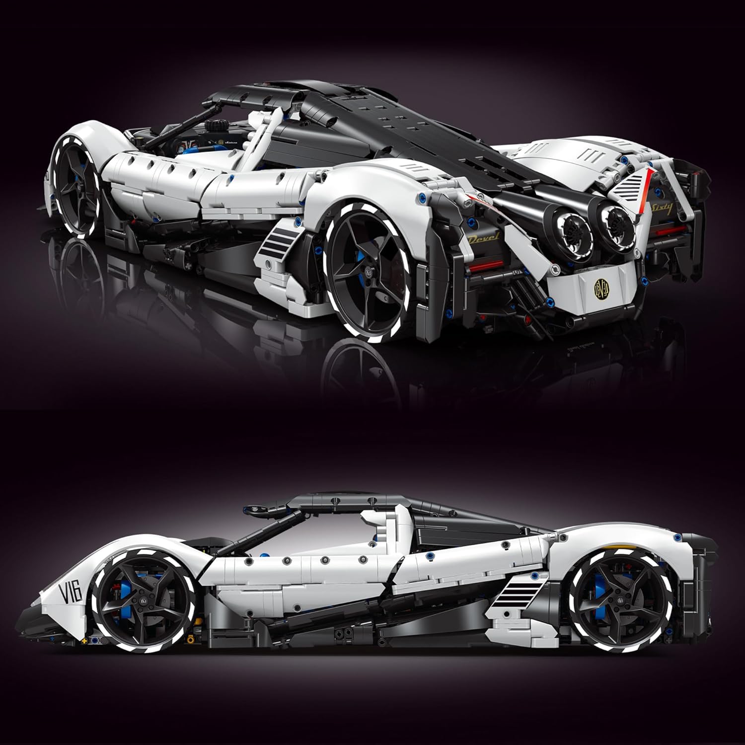 TGL-T5052 Technik Sportwagen Bausatz für Devel Sixteen, 4016 Teile 1:8 mit 5 Motoren Groß Ferngesteuert Auto Klemmbausteine(Originalverpackung) (Dynamische Version)