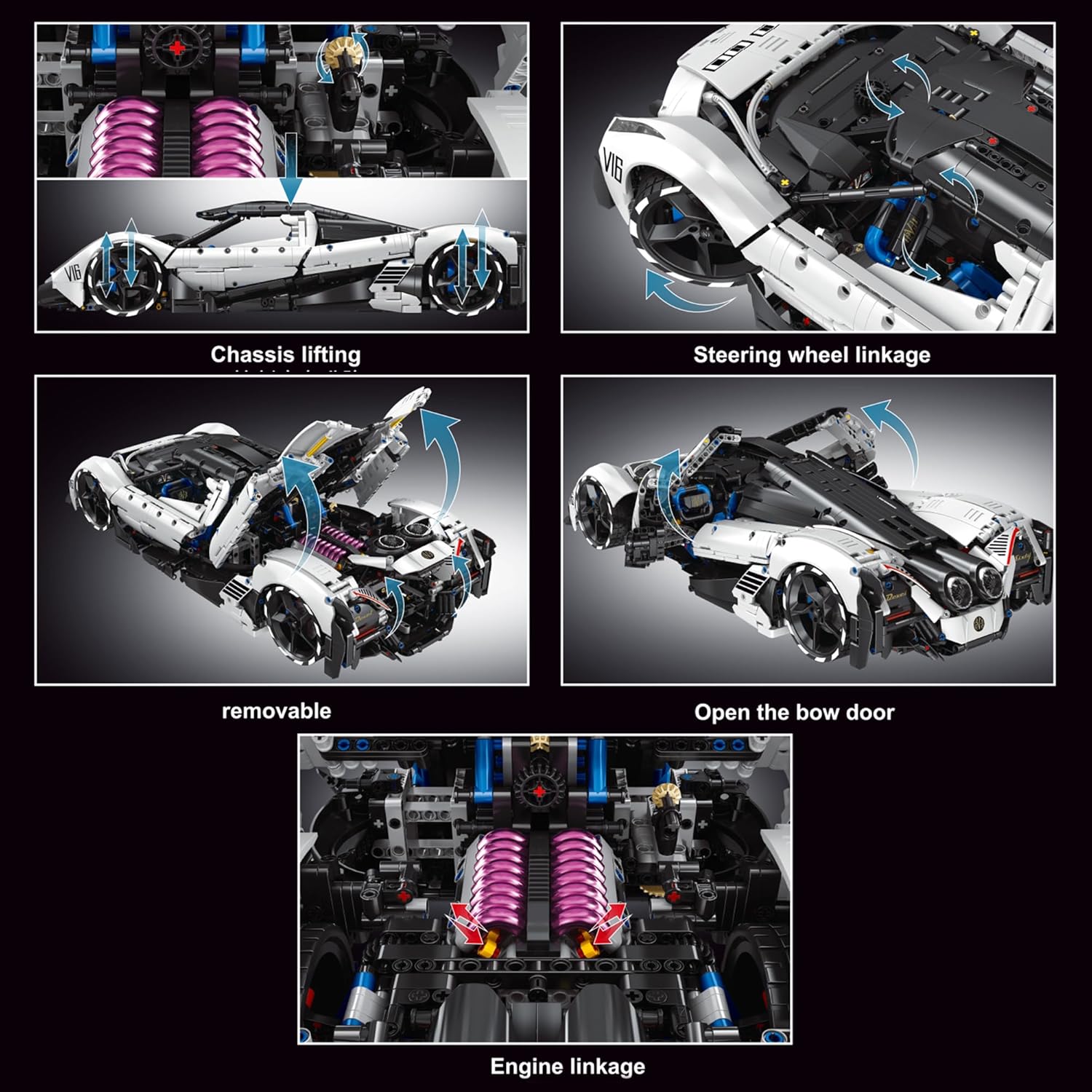 TGL-T5052 Technik Sportwagen Bausatz für Devel Sixteen, 4016 Teile 1:8 mit 5 Motoren Groß Ferngesteuert Auto Klemmbausteine(Originalverpackung) (Dynamische Version)