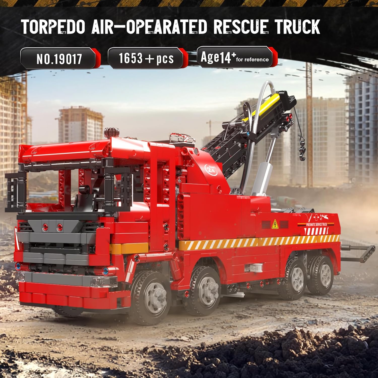 Technik Scania Rettungsfahrzeug, 19017 Pneumatik Truck, MOC LKW mit Kran KIemmbausteine (1653 Teile)