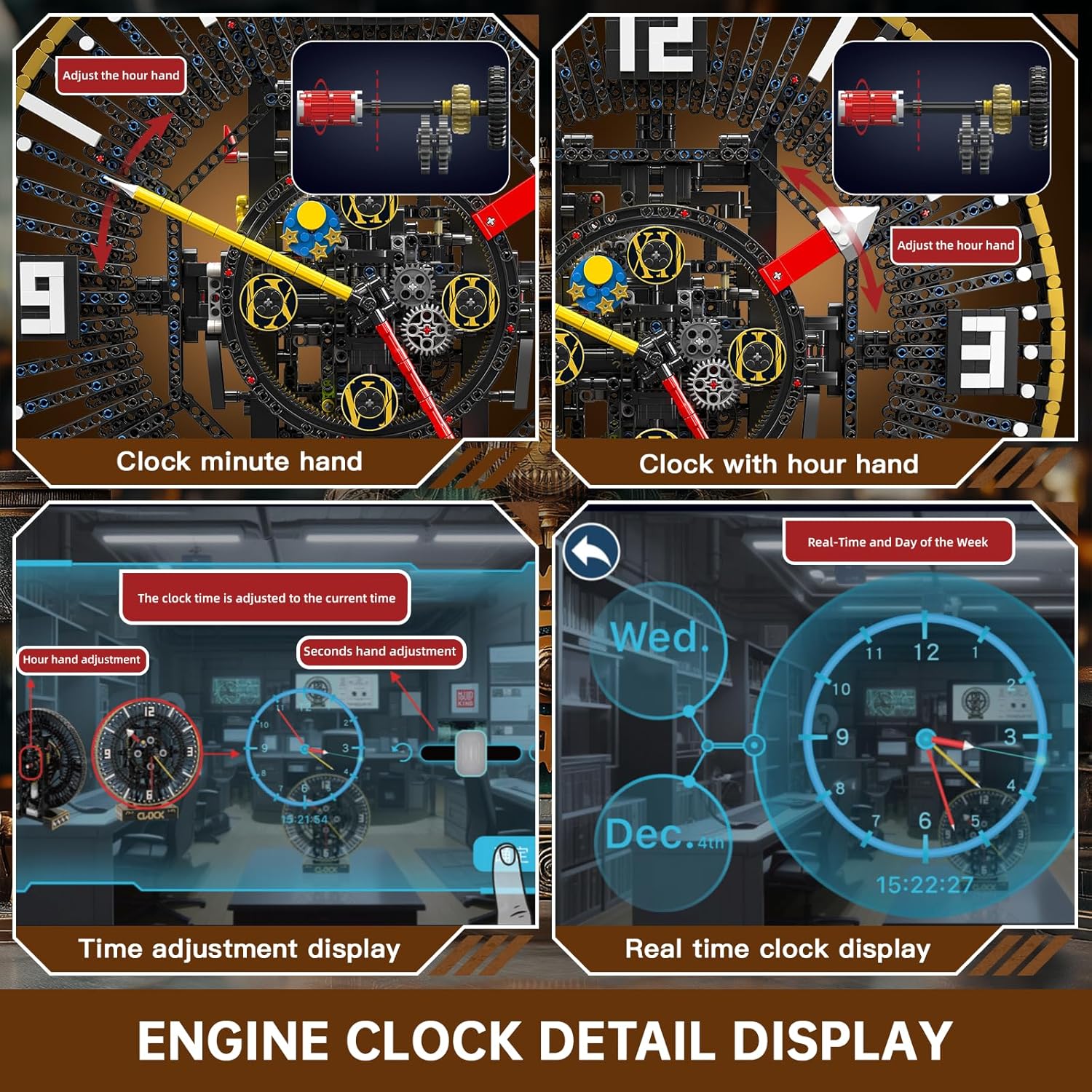 Mould King 10160 Technik Große Cyberpunk Uhr, Technik Ferngesteuert Mechanische Uhr Klemmbausteine APP Uhr Modell (3675 Teile)