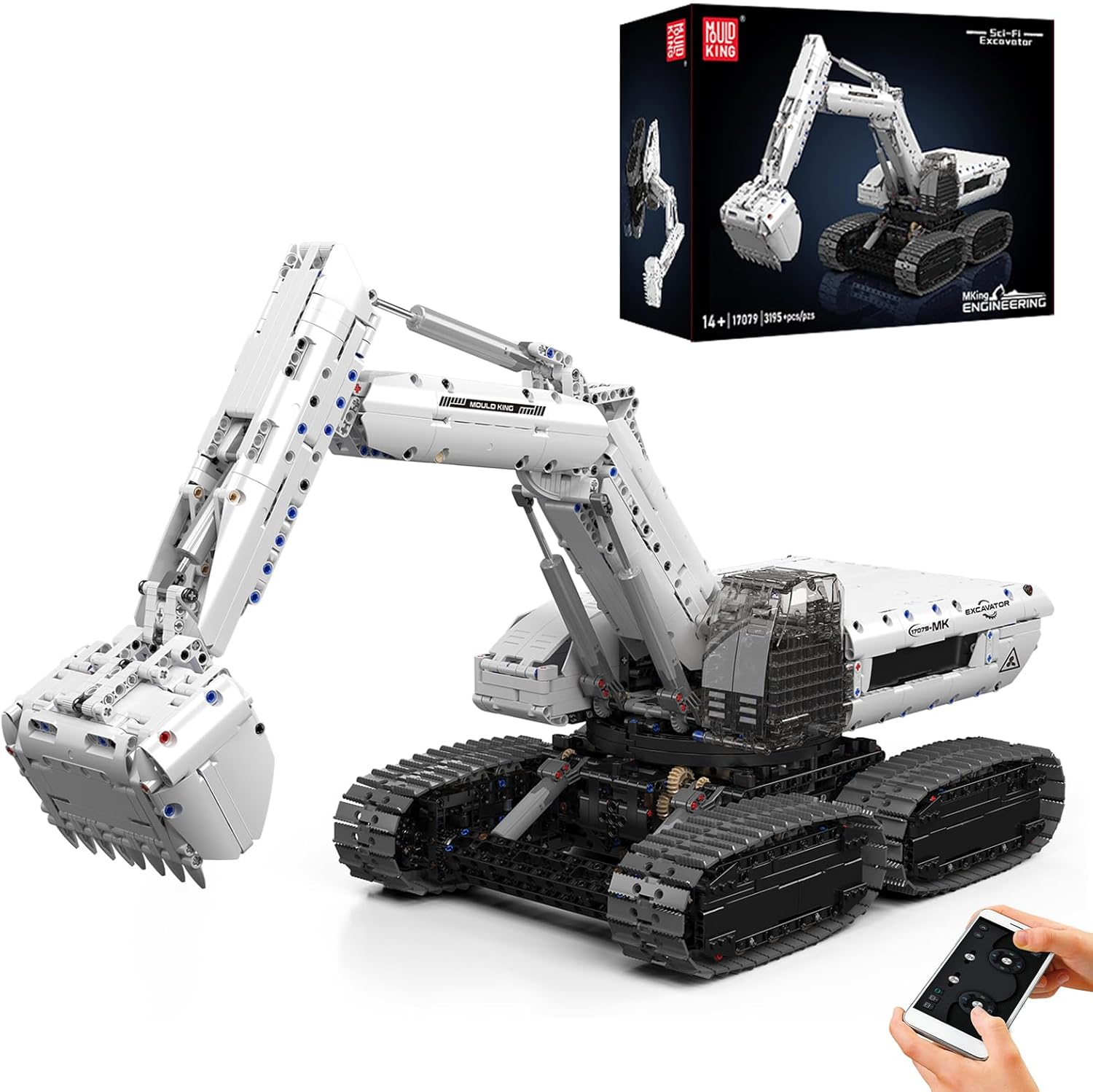 Mould King 17079 MOC Technik Ferngesteuert Raupenbagger Mit 4 Raupenketten, APP Technikmaschine Klemmbausteine