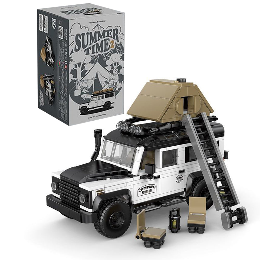 Technik Auto für Retro Land Rover Defender, MOC Retro-Geländewagen, Mit Cargo Container KIemmbausteine Technik Outdoor Auto PB-8825