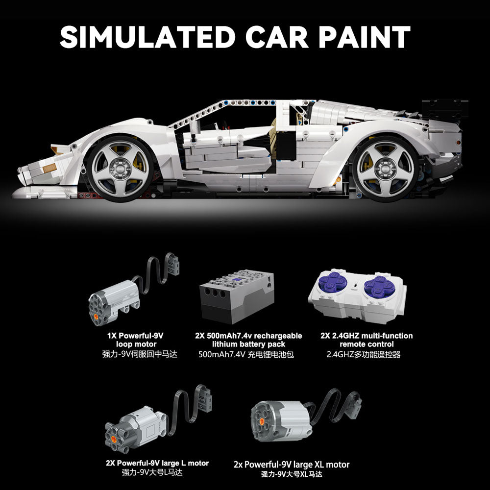 Technik Auto für Lamborghini Countach Hypercar, Technik Rennauto KIemmbausteine, Maßstab 1: 8 Modell, 4301 Teile