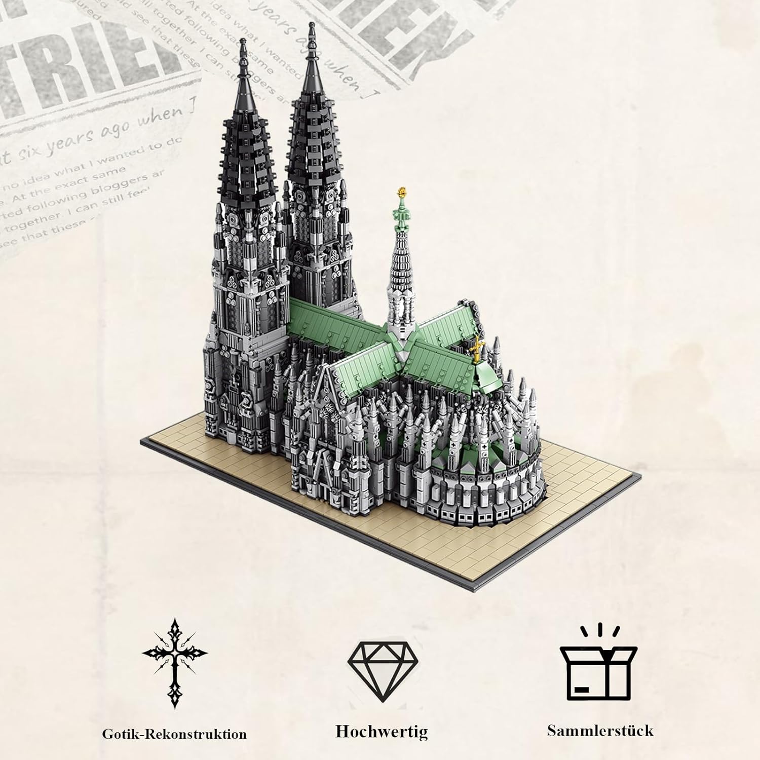 Kölner Dom Architektur Klemmbausteine Set - 8614 Teile Gotisches Modular Building Modell Bausatz Sammlerstück für Erwachsene, Deutsche Souvenirs und Geschenk für Männer und Frauen