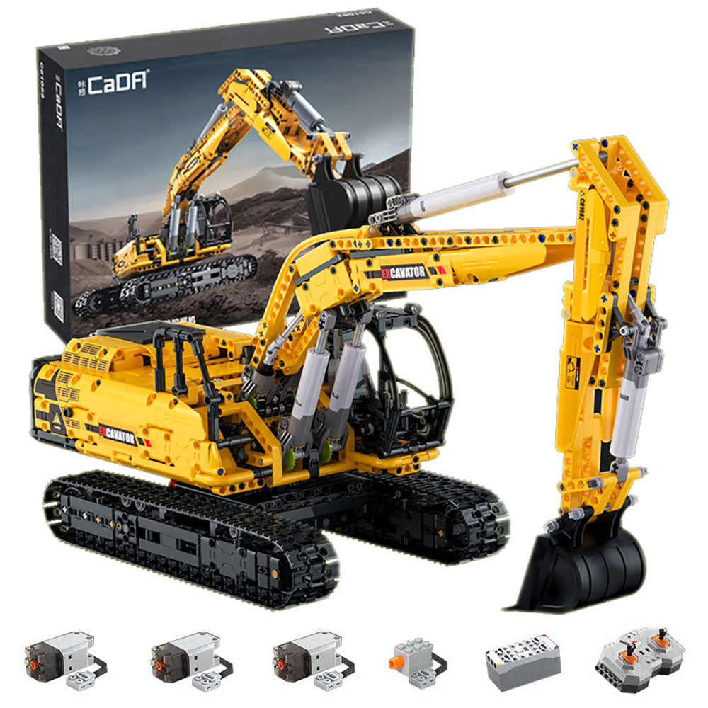 CADA C61082W Technik Bagger, 1797 KIemmbausteine Technik Raupenbagger Modell, im Maßstab 1: 20 Bausatz (MIT M0T0R)