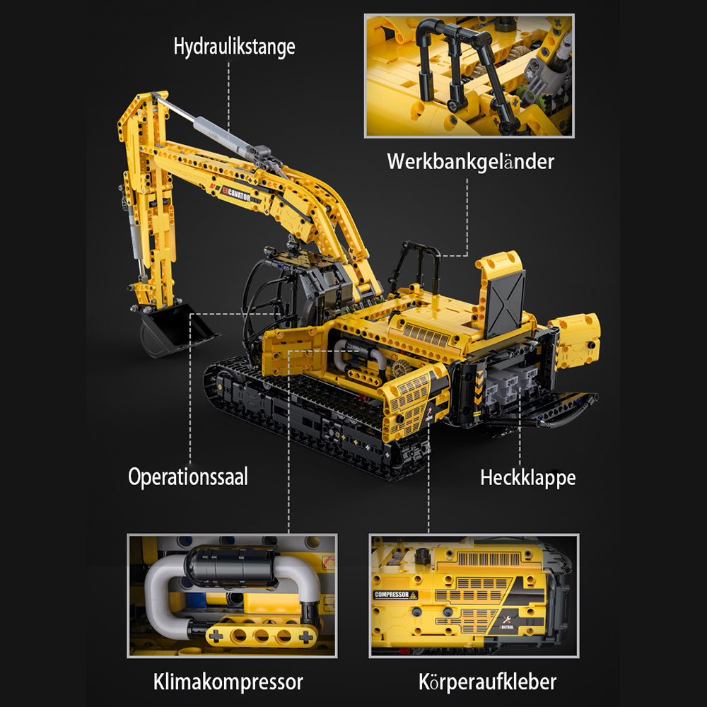 CADA C61082W Technik Bagger, 1797 KIemmbausteine Technik Raupenbagger Modell, im Maßstab 1: 20 Bausatz (MIT M0T0R)