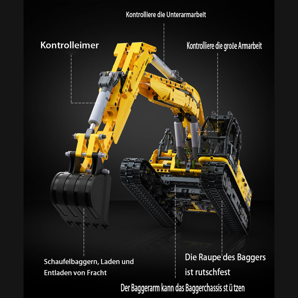 CADA C61082W Technik Bagger, 1797 KIemmbausteine Technik Raupenbagger Modell, im Maßstab 1: 20 Bausatz (MIT M0T0R)