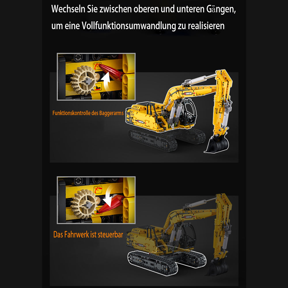 CADA C61082W Technik Bagger, 1797 KIemmbausteine Technik Raupenbagger Modell, im Maßstab 1: 20 Bausatz (MIT M0T0R)