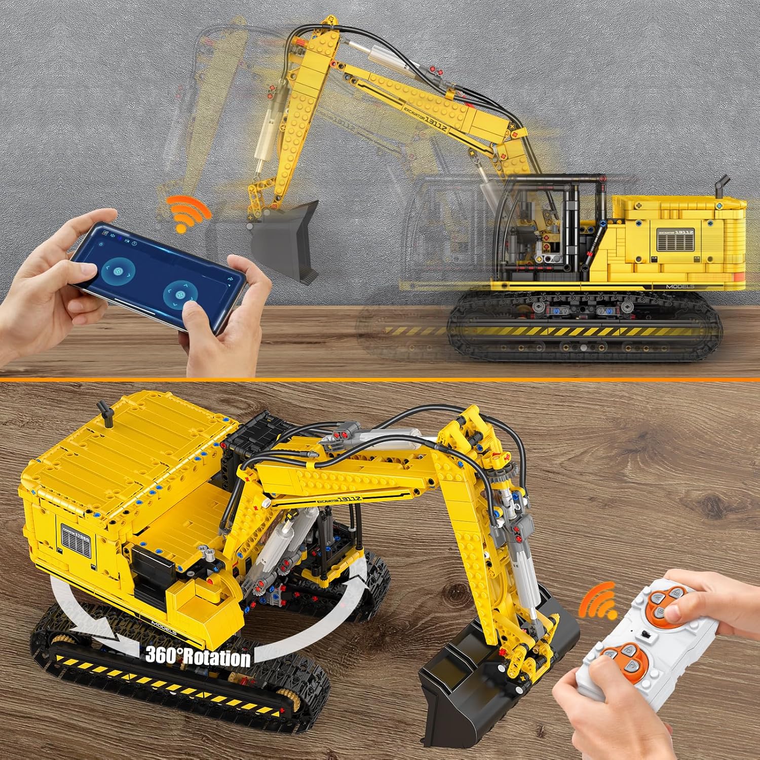 Technik Raupenbagger Baumaschine, MOC-13112 Upgrade APP Bagger KIemmbausteine (2169 Teile)