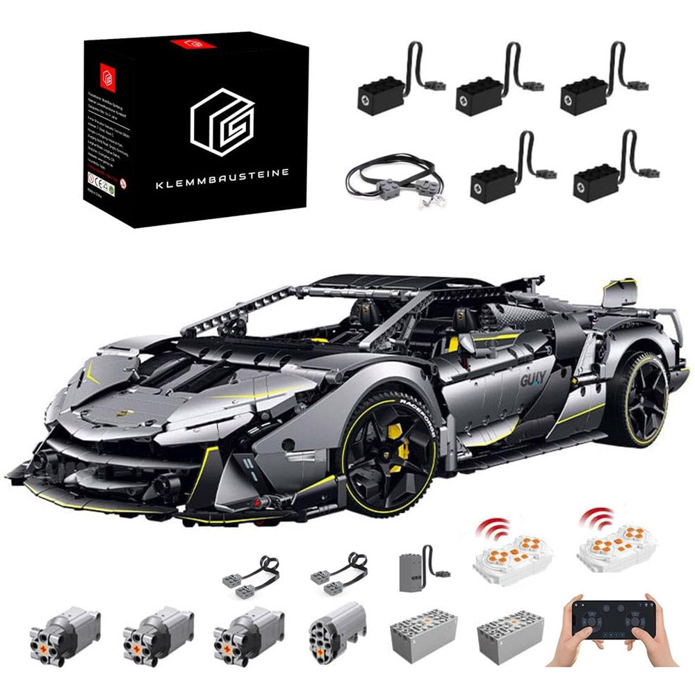 MocSpaß Technik Auto für Lamborghini One-Off, 1:8 Technik Auto mit 4 Motoren, Technik Supercar Auto mit leds Bausatz MOC Auto KIemmbausteine Kompatibel mit lego Technik Lamborghini Auto